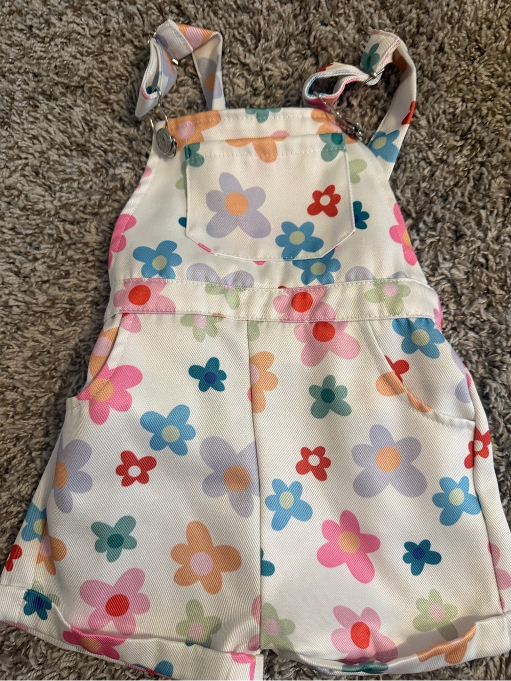Girls' Floral Print Short Overalls - White Multicolor